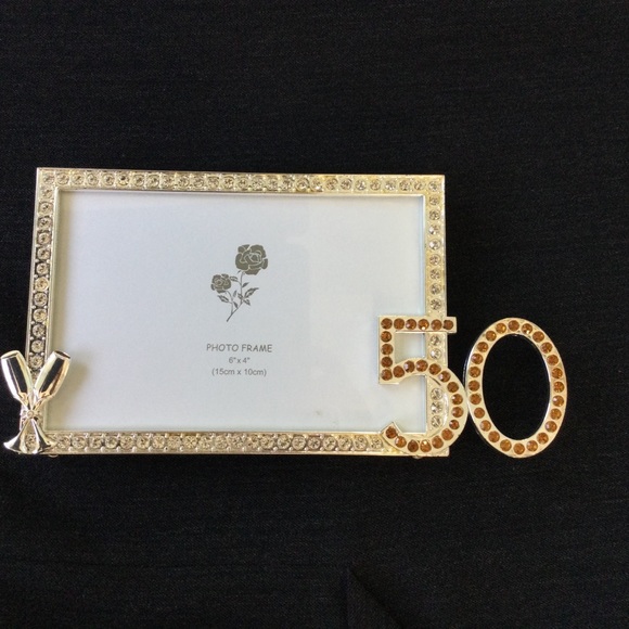 GOLDEN ANNIVERSARY PHOTO FRAME 6" X  4 " SILVER with SPARKLIG  BEADS - Picture 2 of 4